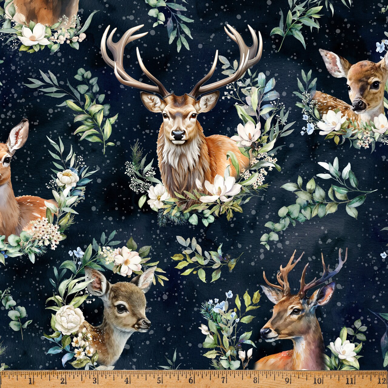 Fabric Hoffman Midnight Deer Forest Fawn by the Quarter Yard X5580-128